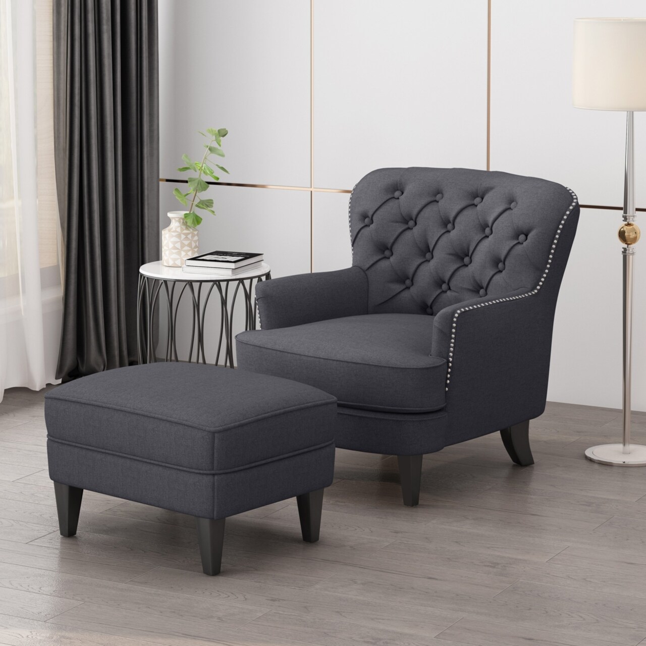 GDF Studio Jaxen Contemporary Tufted Fabric Club Chair and Ottoman Set
